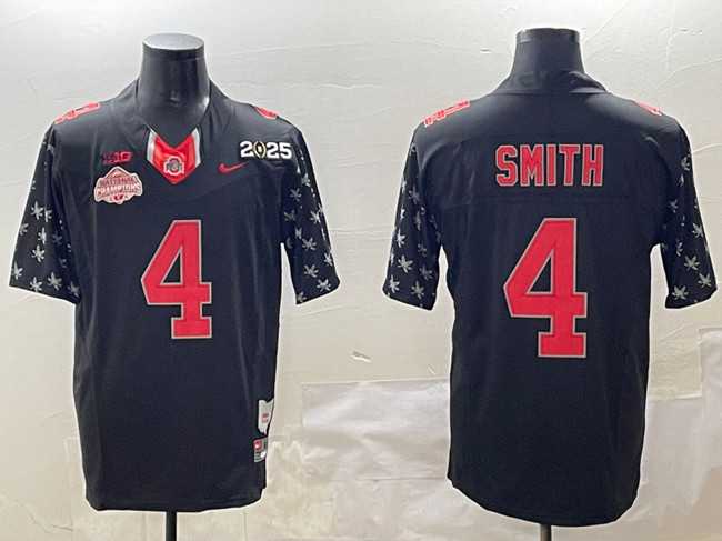 Mens Ohio State Buckeyes #4 Jeremiah Smith Black 2025 CFP Final With National Champions Patch F.U.S.E. Vapor Limited Stitched Jersey
